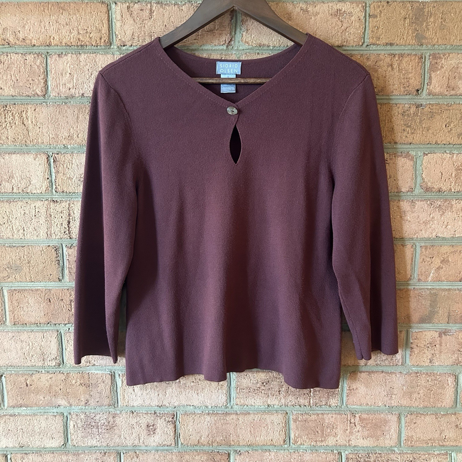 Vintage Sigrid Olsen Rust Colored Keyhole 3/4 Top with Single Wood Button Large