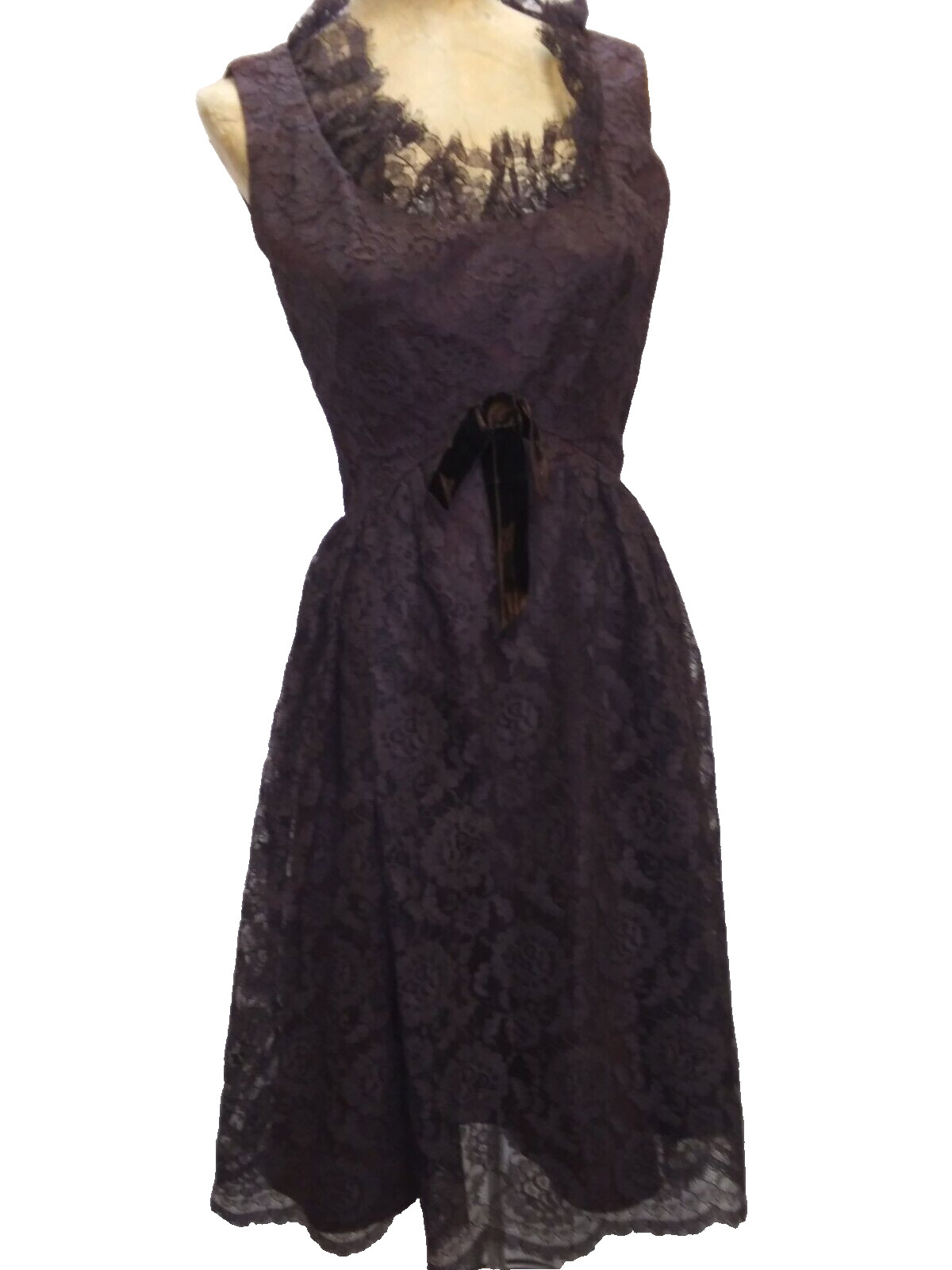 Vintage 1960’s Chocolate Brown Rayon Lace Mod Cocktail Dress by Arkay S/M