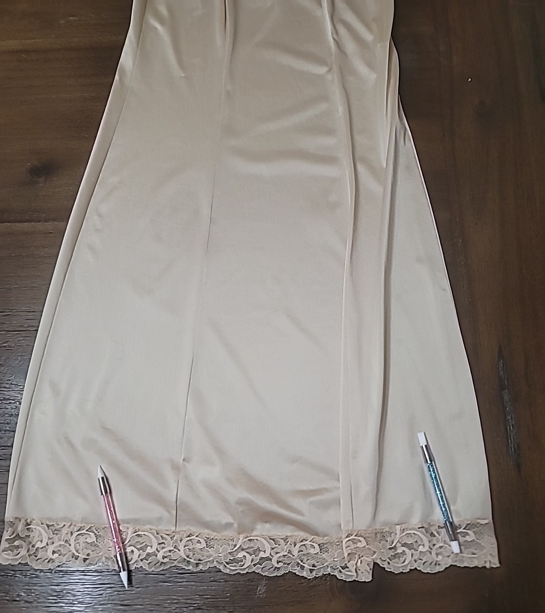 VTG JC Penney Full Slip Nylon Lace Beige Skin Tone Lingerie Dress Slip 34 FLAW