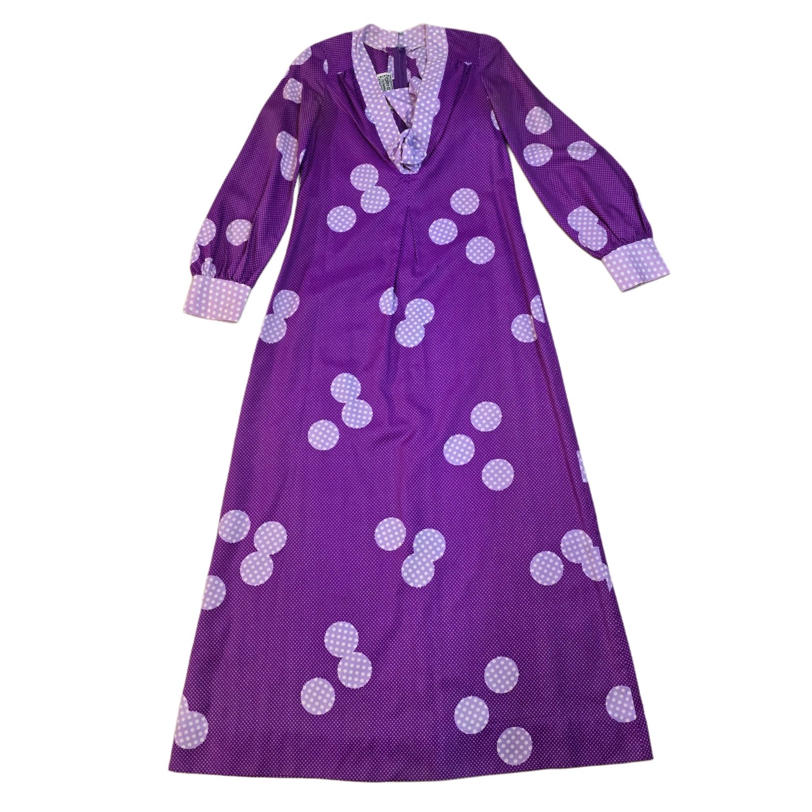 1970s Corky Craig California Purple Polka Dot Maxi Dress VTG Boho Disco Size S