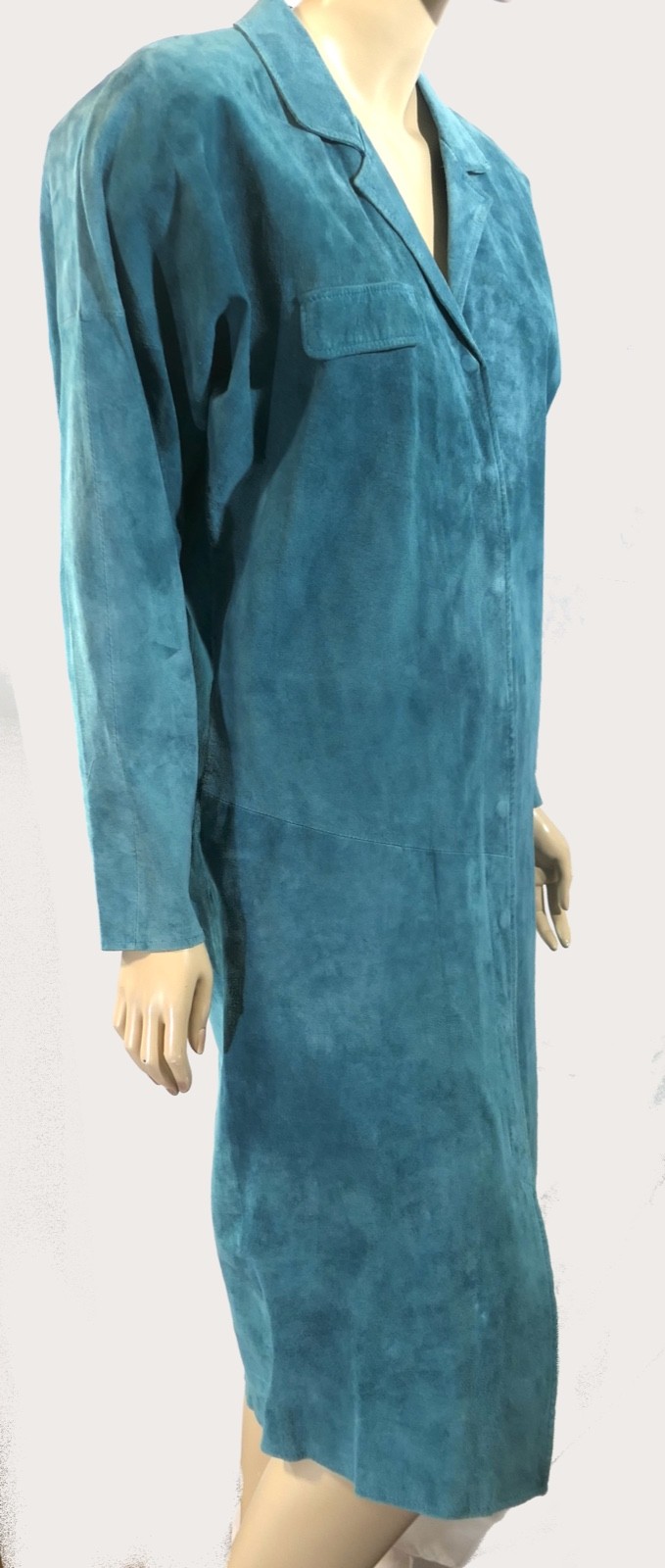 Vintage 80s pia rucci Turquoise Midi Suede Leather Duster Coat Jacket M w flaws