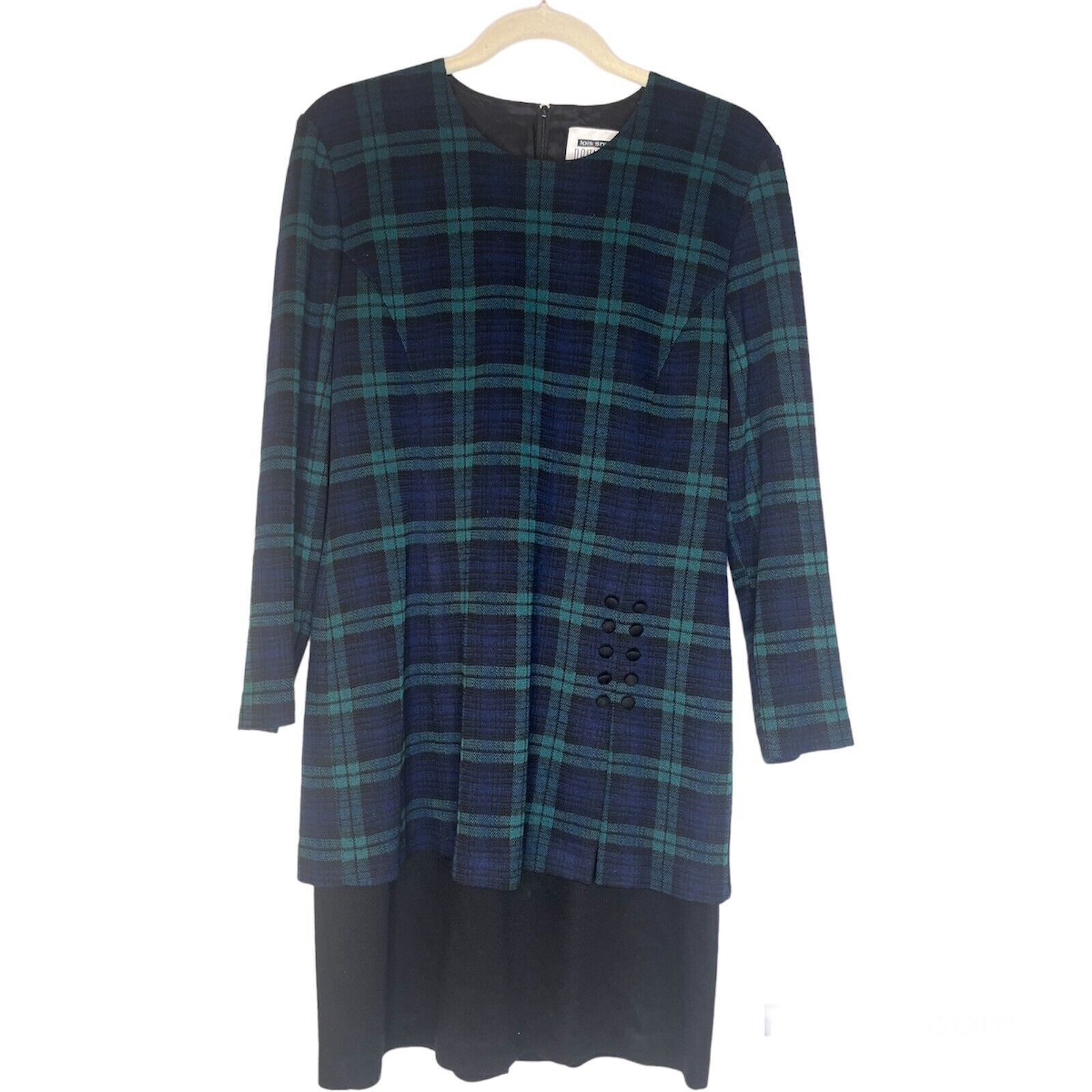 Lois Snyder Dani Max Vintage Green Tartan Plaid Long Sleeve Sheath Dress size 8