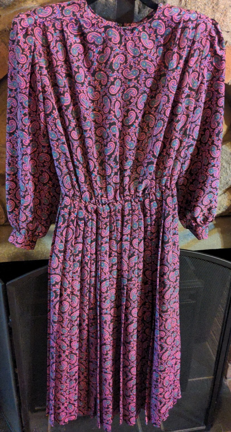 Vintage Henry-Lee Petites Pink Paisley Print Secretary Dress Elastic 6
