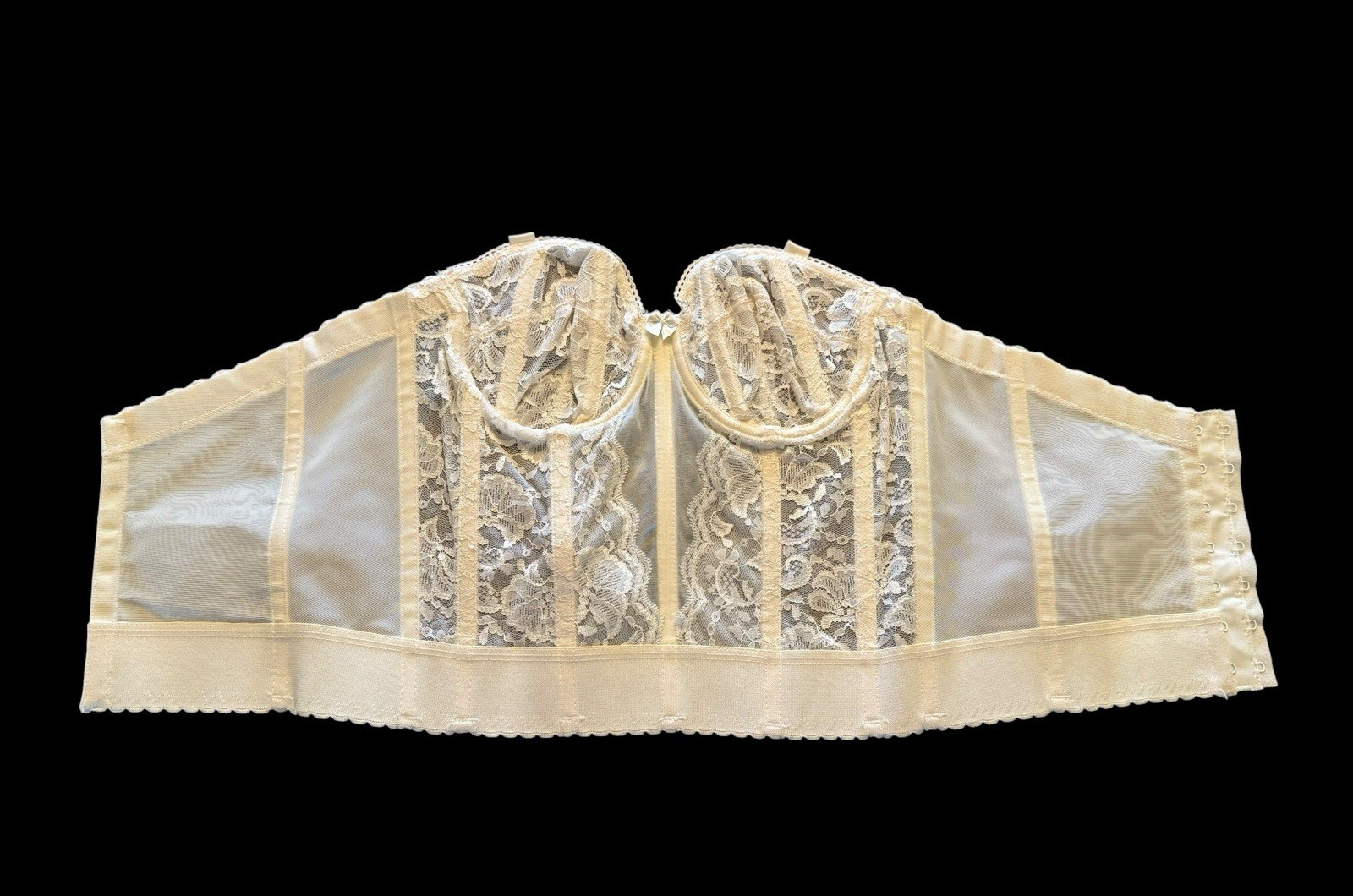 Goddess Long Line Bustier Ivory Bra Corset Cincher 34B Boned Pin Up Lingerie