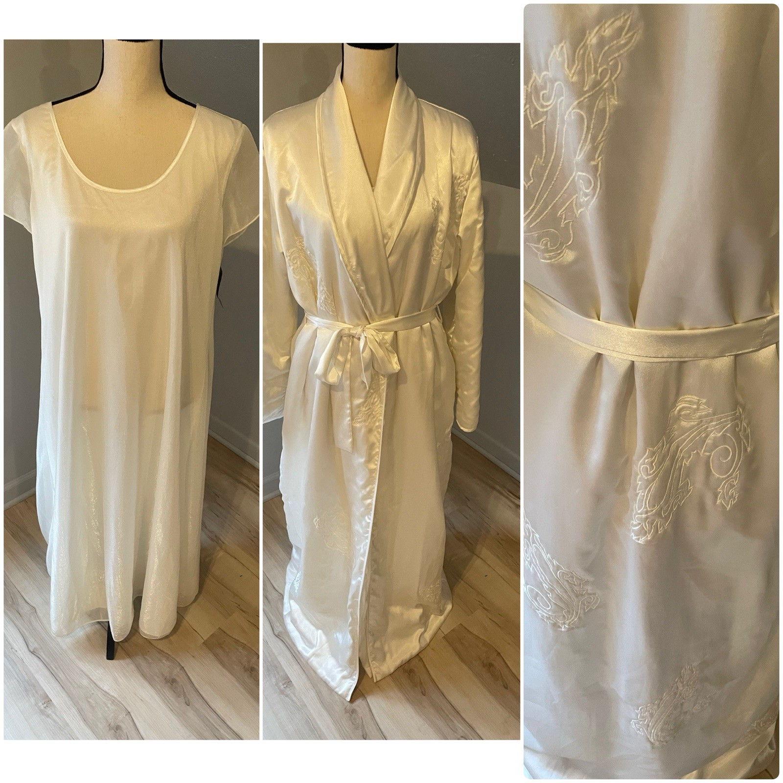 Vintage Natori Long Gown Robe Set Size Large Ivory Quilted Robe Bridal Luxury