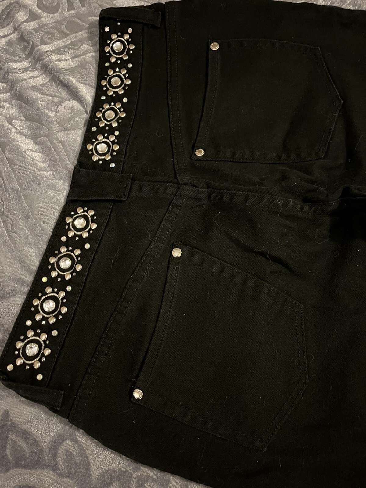 Vintage Womens Lawman Black Stainless Stud/Bling Stretch Bootcut Jeans 31×33