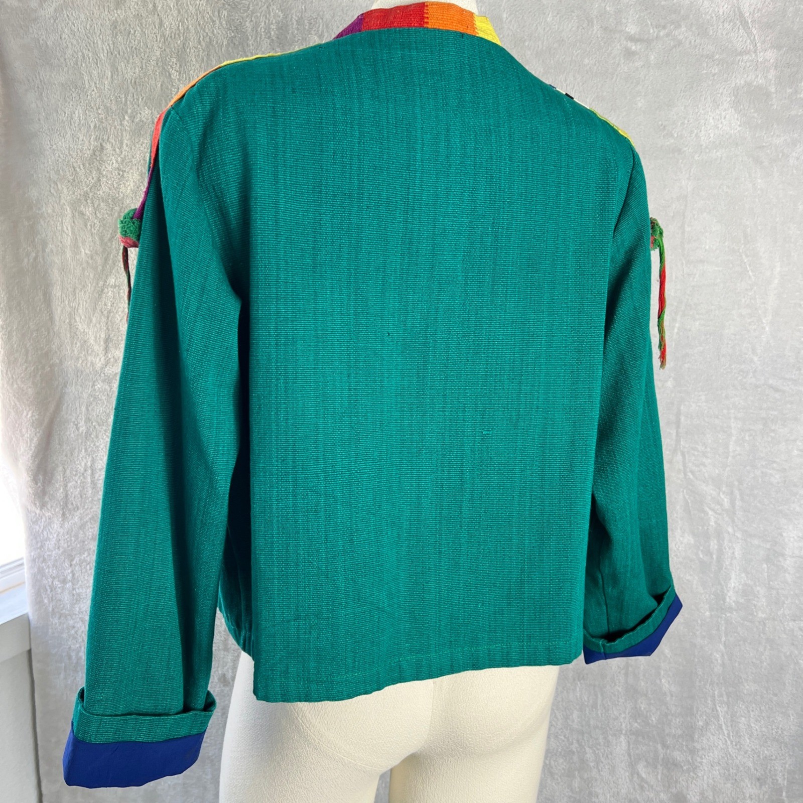 Vintage Women’s Art To Wear Pom Pom Jacket Green size Medium colorful funky