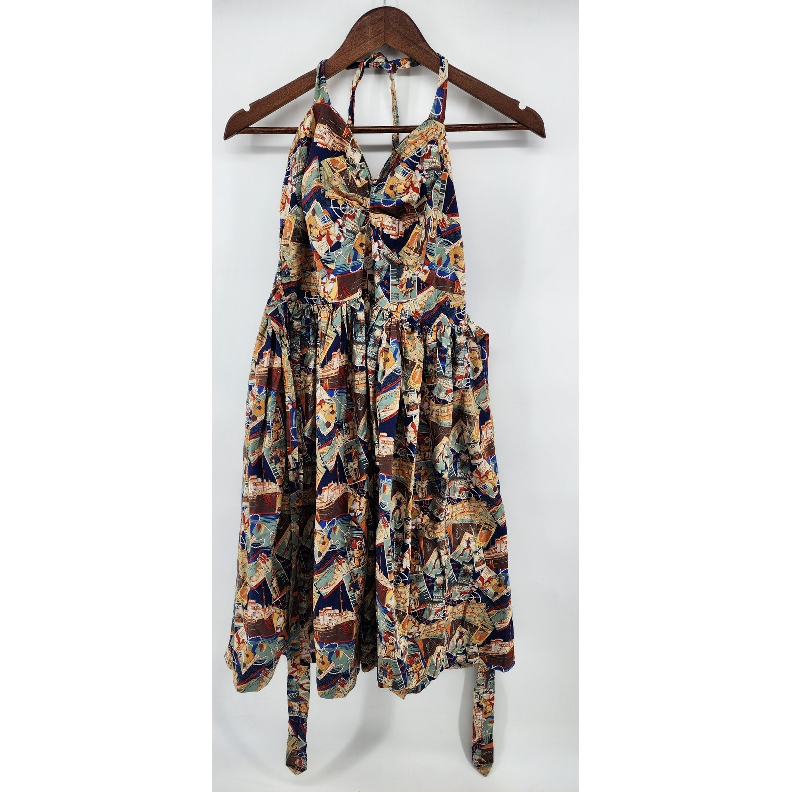 Amoureux Vintage Travel Postcard Halter Sundress Large Pinup Retro 50s Nautical