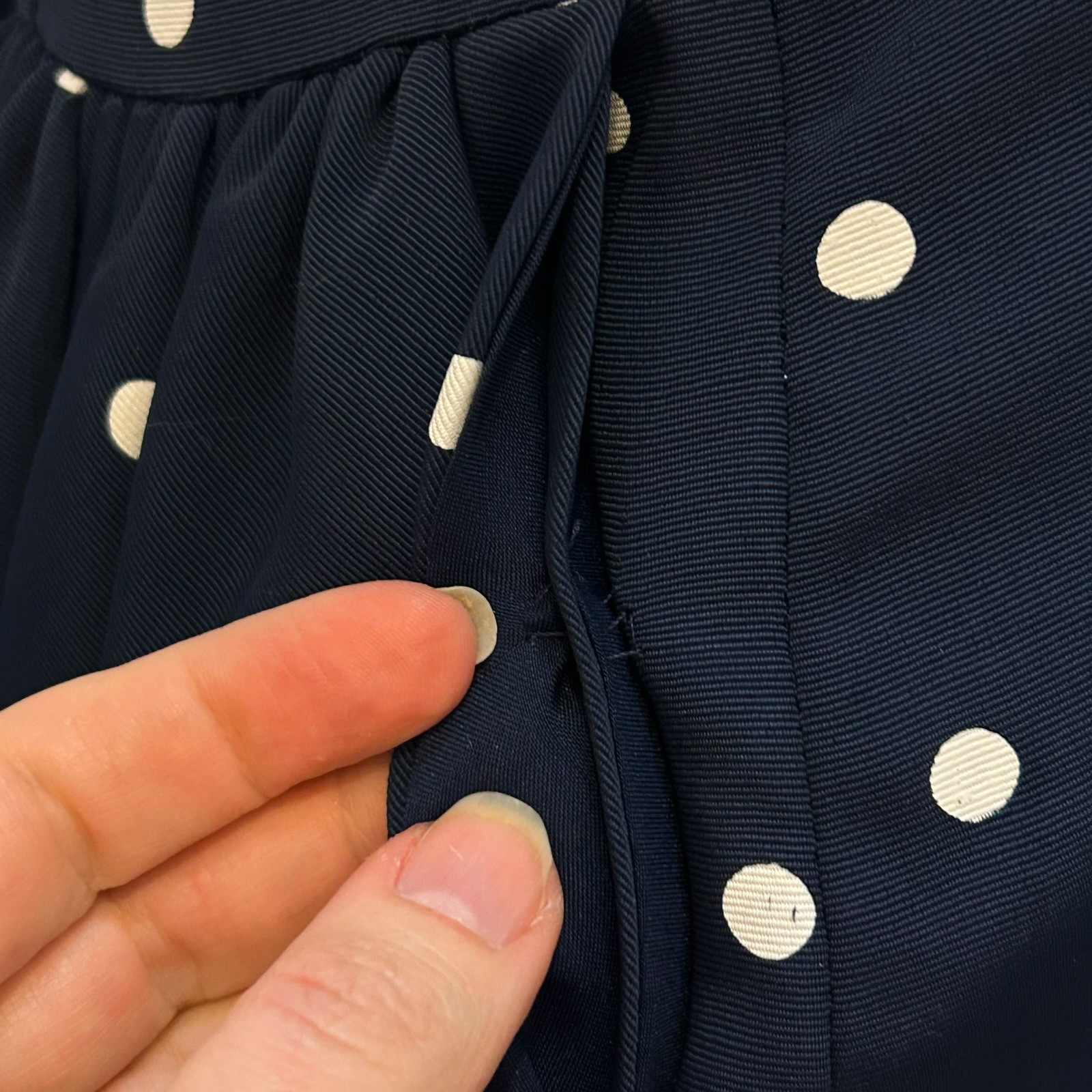 Vintage 1980s 1990s Polka Dot Dress Navy Blue Bow Lace Trussel Size XS or S