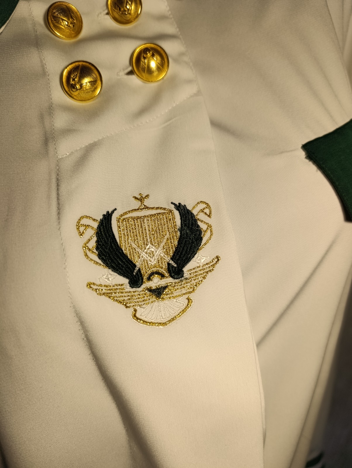 Vintage Yarell White Blouse Military Nautical Style | Green Trim | Gold Wing But