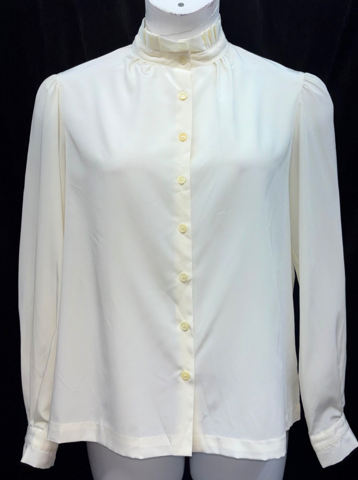 Vintage Austin Hill Women Size 14 Button Up Mock Neck Long Sleeve Blouse Cream