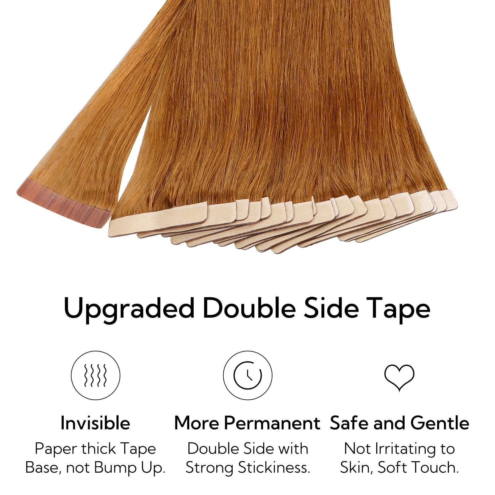 HOTBANANA 18″ Tape-in Hair Extensions 20pcs 50g Auburn Ginger Straight Remy