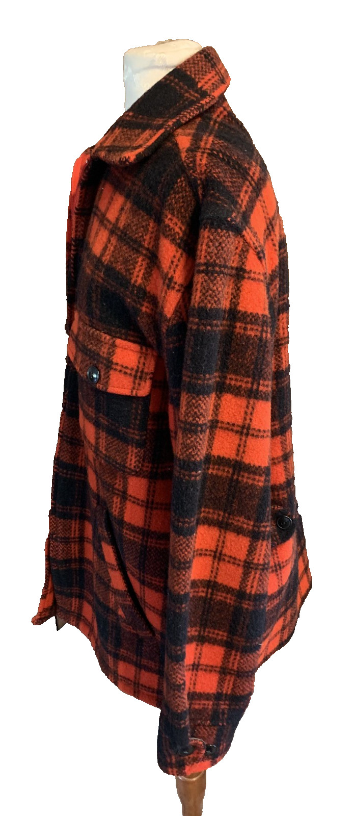 VTG MELTON Red Black Plaid Zippered Jacket Coat Pockets YKK Zipper Size Large