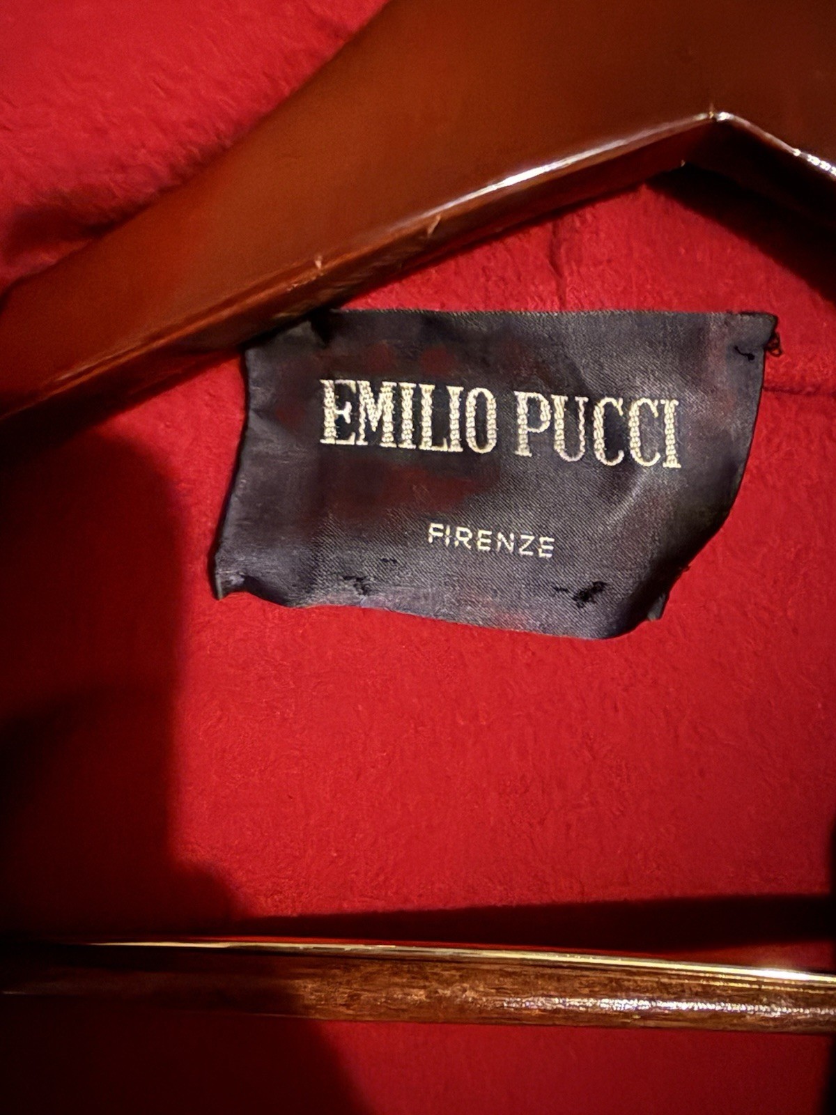 Emilio Pucci Red Wool Long Overcoat Coat Size 10 Button Closure Pockets
