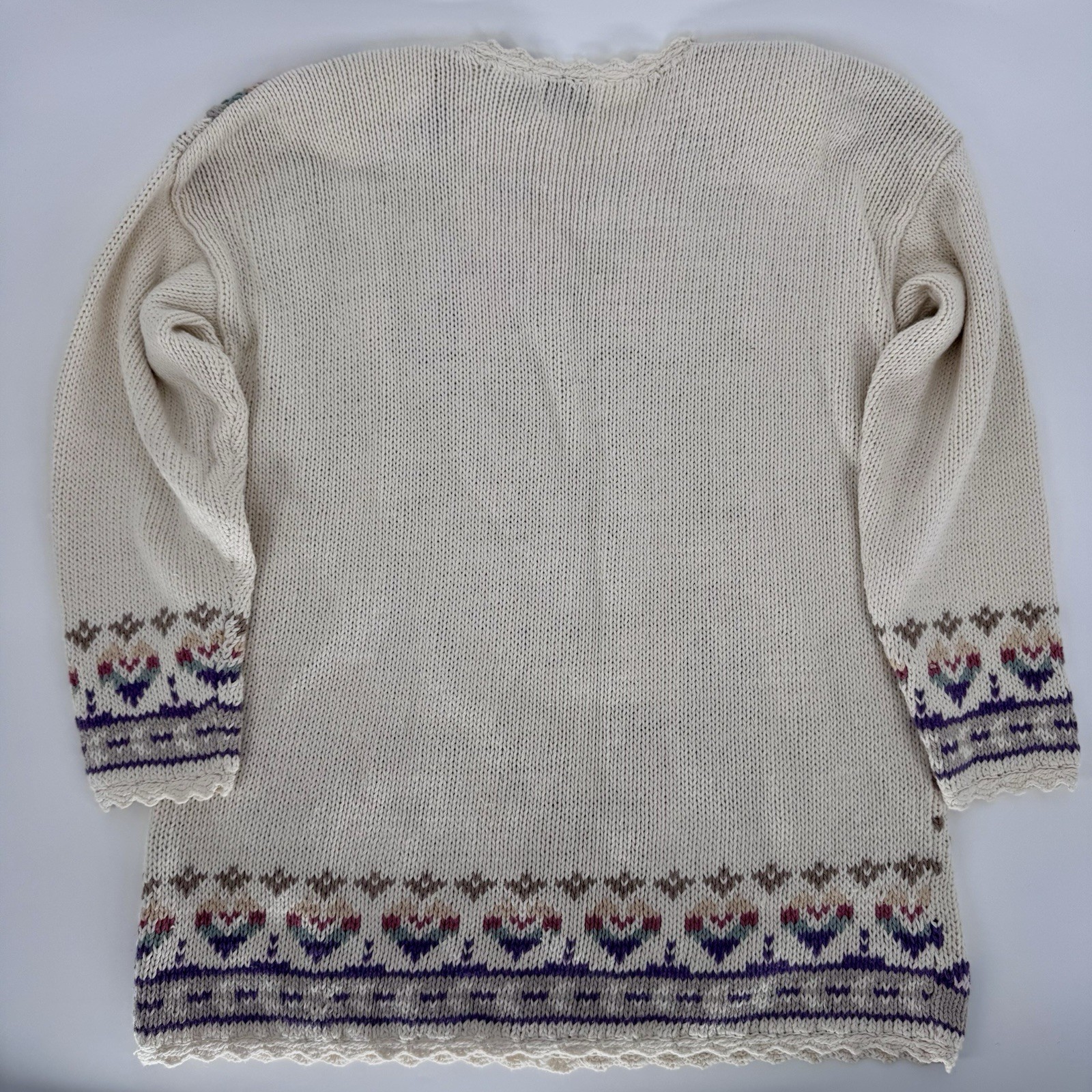 Vintage 90s Cottagecore Floral Tunic Sweater | Embroidered Boho Granny Core L