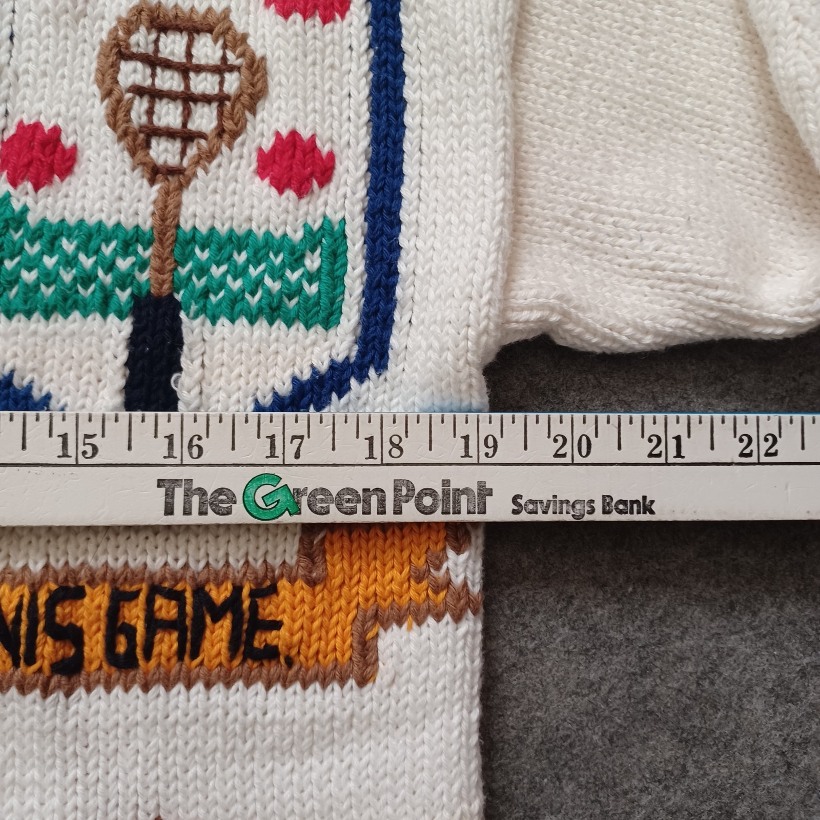 Vintage Lumy Cardigan Sweater Womens Large Tennis Game Theme Hand Knitted 80s