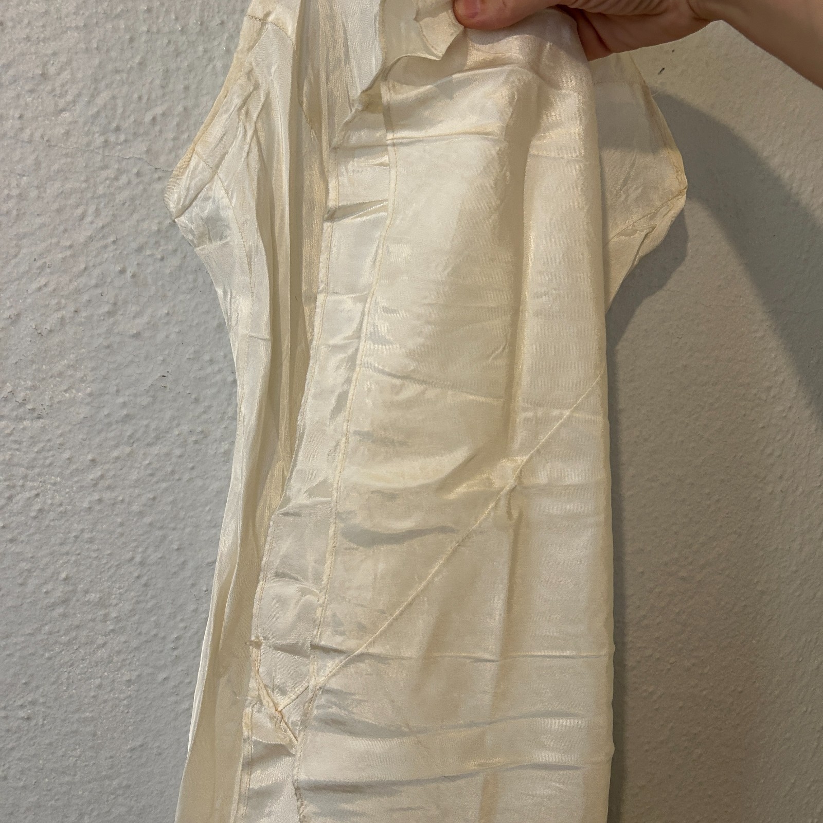 Antique 1930s Bias Cut Silk Rayon Cream White Nightgown