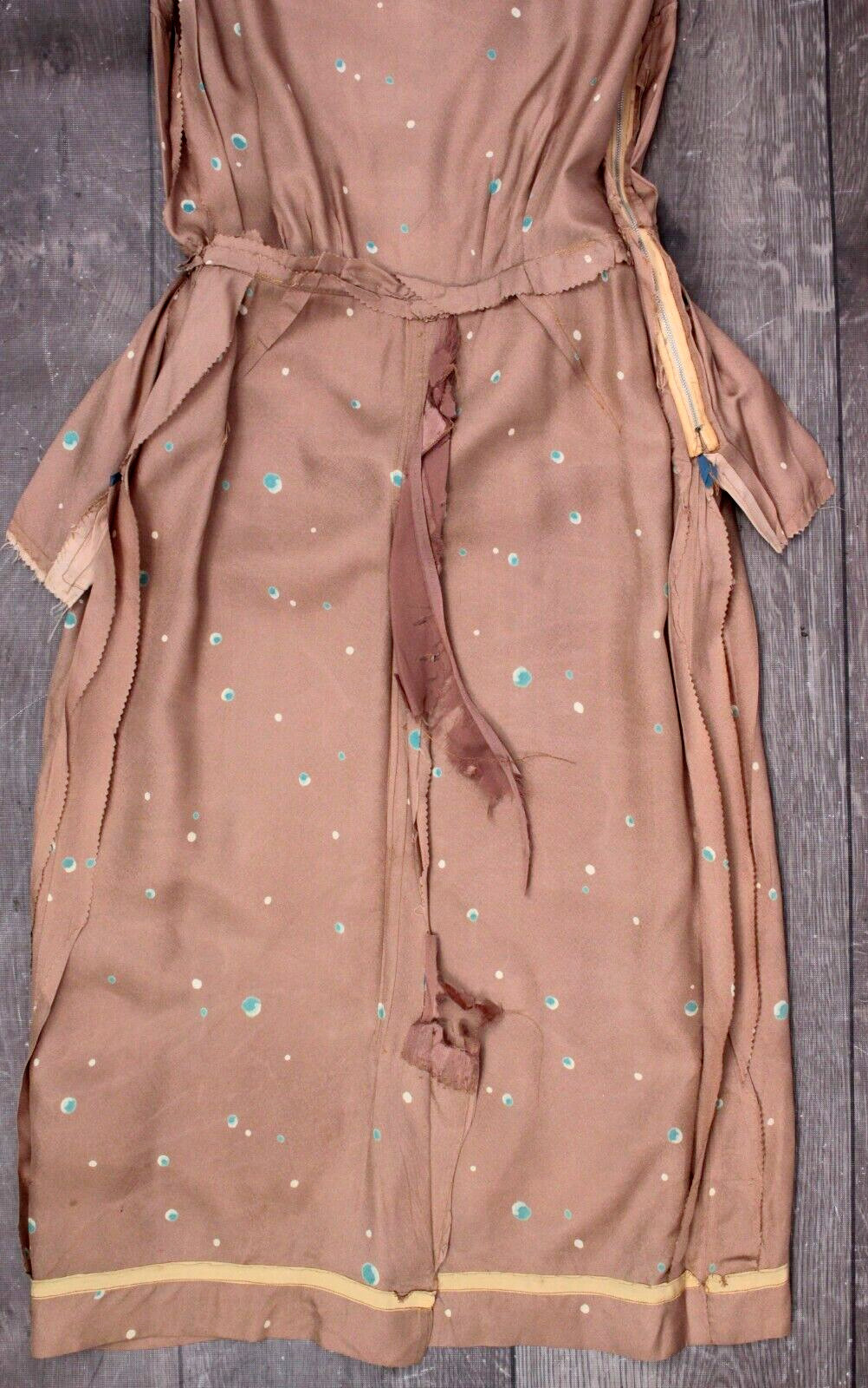 VTG Women’s 40s 50s Tan Silk Sleeveless Dress W/ Belt 1940s 1950s Sz S/M Pockets