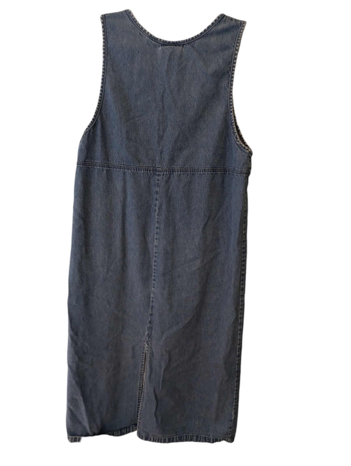 Premier Cottagecore Denim Dress Floral Embroidered Button Front Sleeveless Large