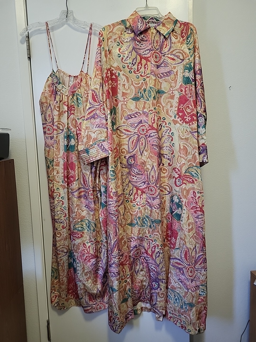 Mary Mcfadden Vintage Long Peignoir Set Gold Purple Pink Small