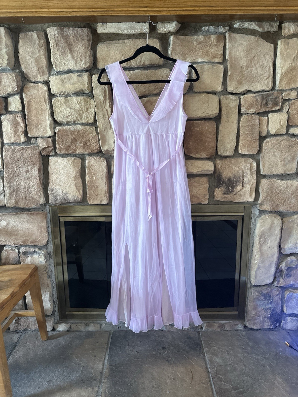 True VTG 70s Lavender Purple Maxi Slip Dress Nightgown Ruffle Fairy Ethereal M/L