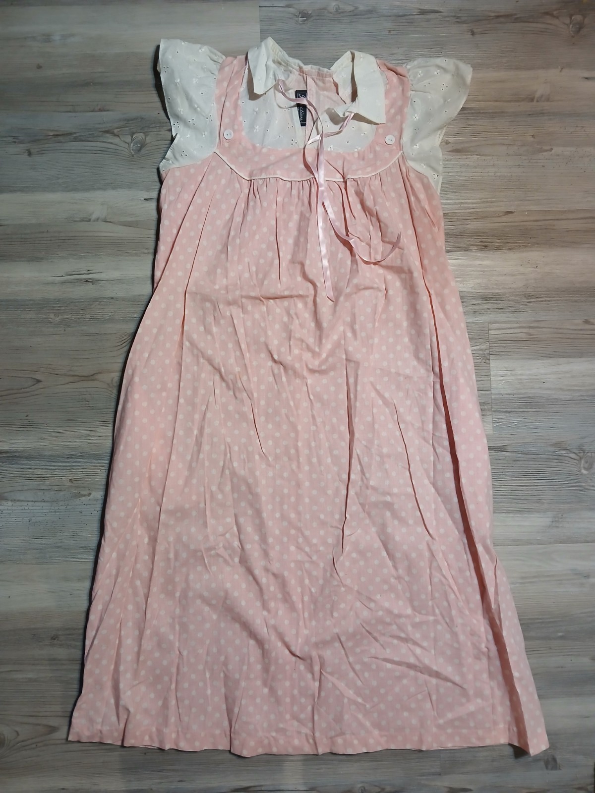 60’s? Babydoll Pink Polkadot Lace Short Sundress Cottage Housewife California