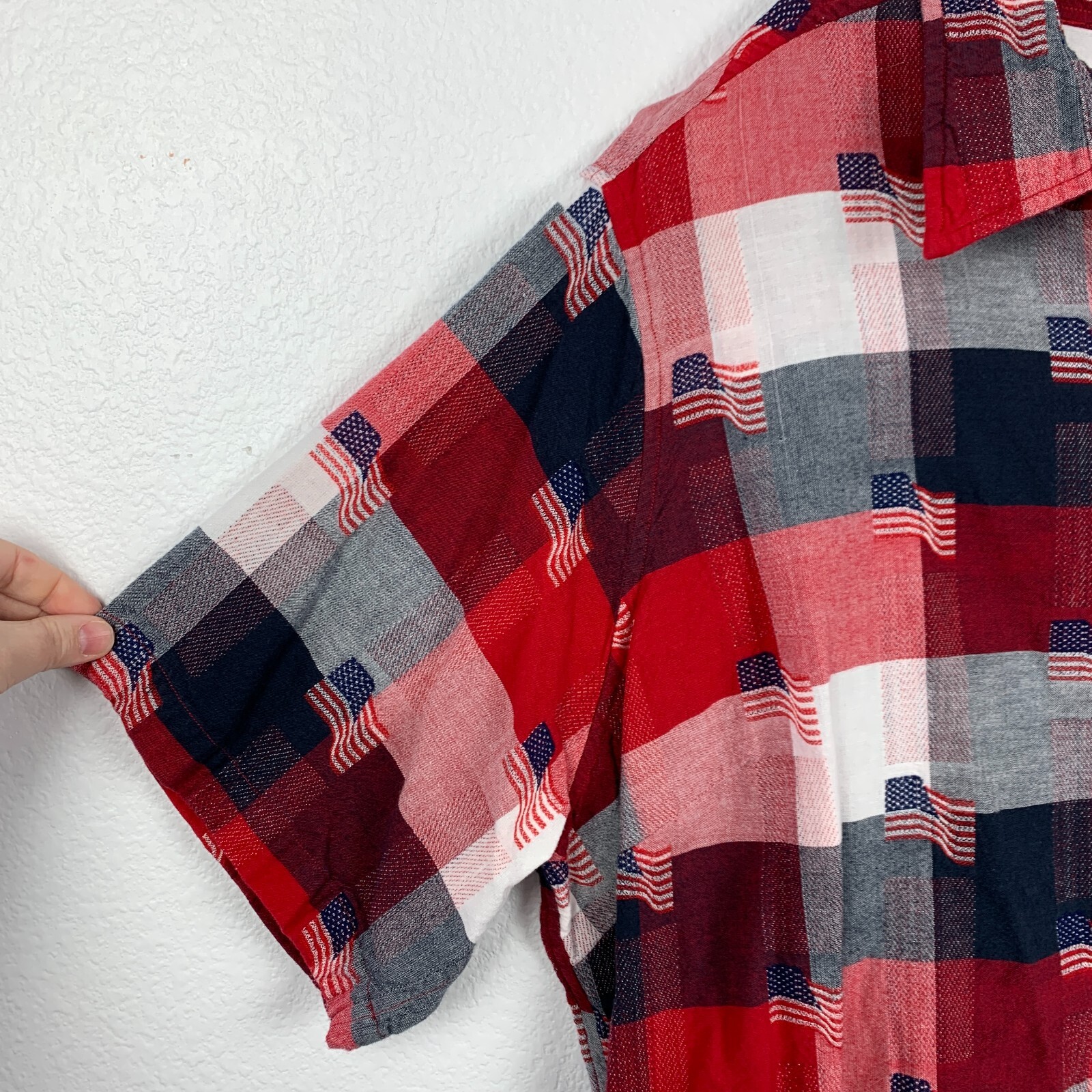 Vintage 90s Fashion Bug 4th of July Patriotic Red White Blue Plaid Shirt 26/28