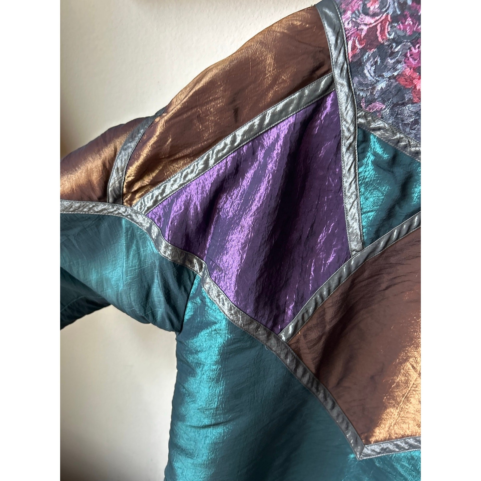 Current Seen Vintage Metallic Quilted Puffer Jacket Purple Teal S