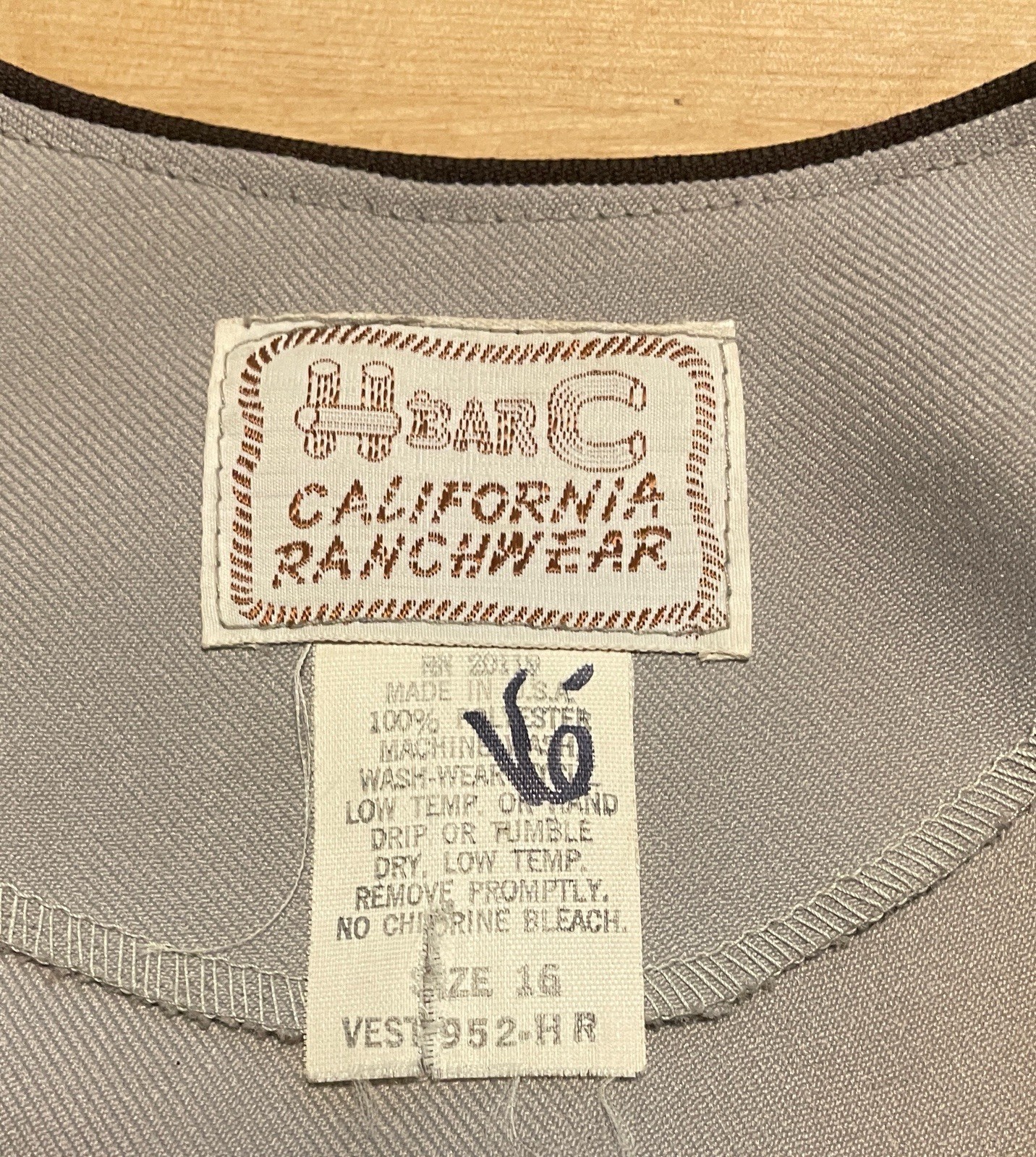 Vintage H bar C California Ranchwear Vest Size 16