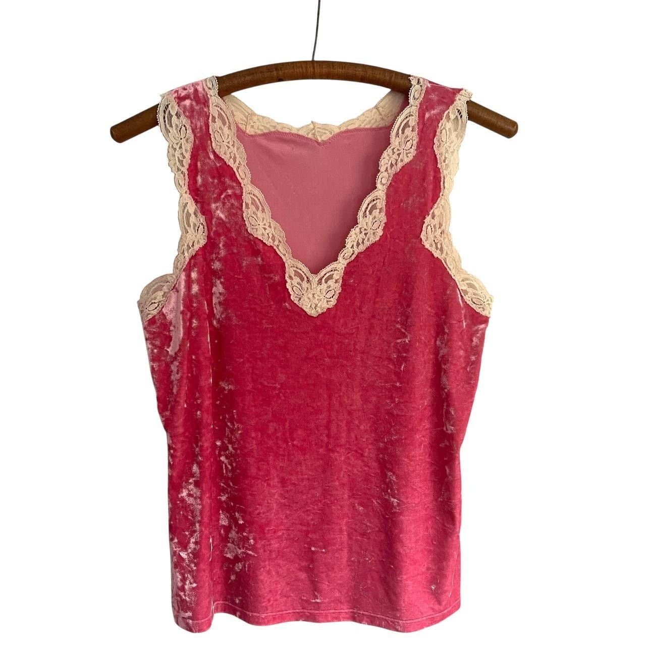 Pink Velvet Cream Lace Tank Top: 90s, Y2K