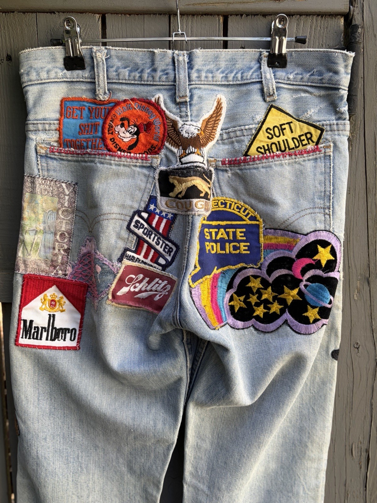 Vintage 1970s Levi Patchwork Denim Bohemian Hippie Jeans Glam Rocker 30×34