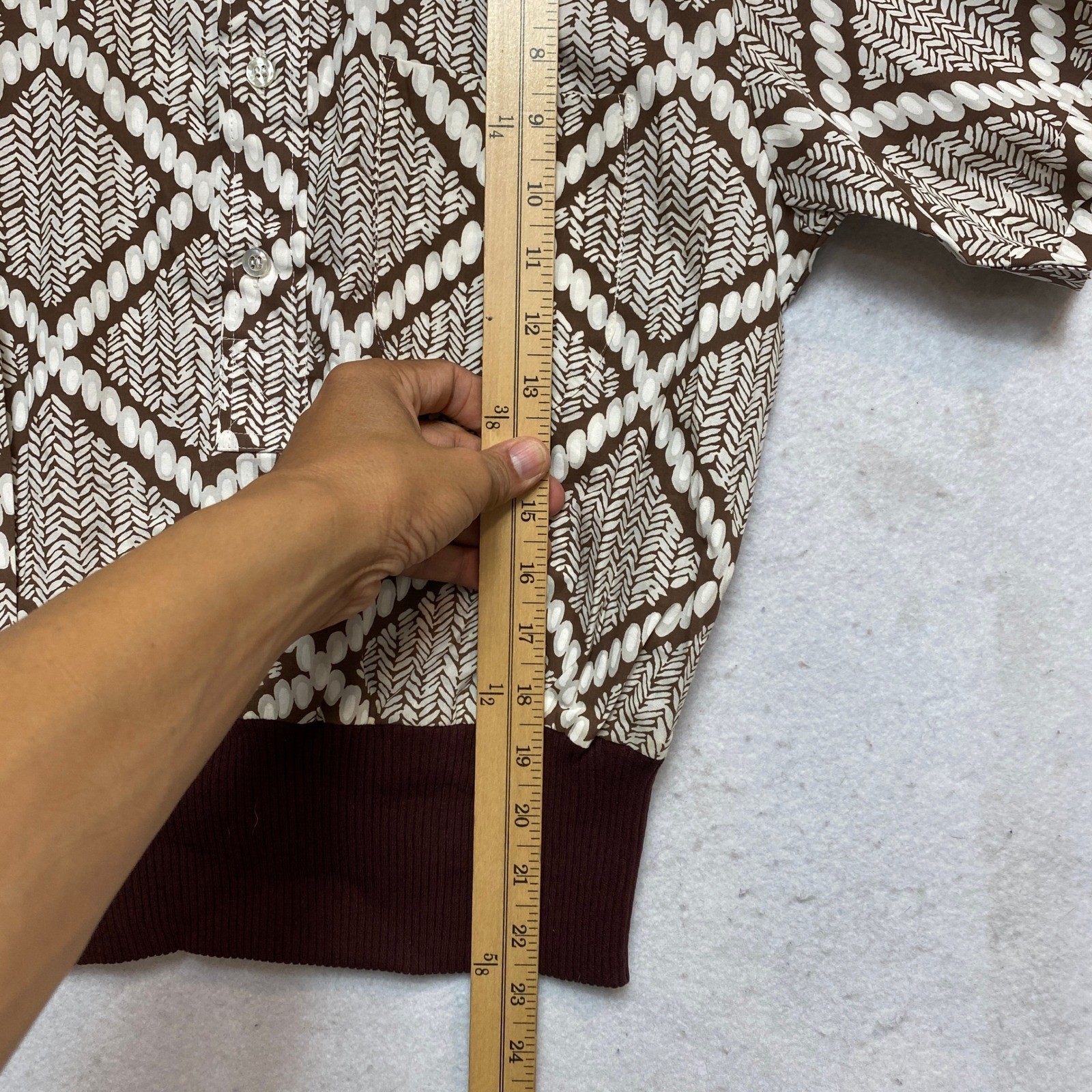 Fruit of the Loom Shaggy Shirt Women M Brown Geometric Knit Banded Waist Vintage