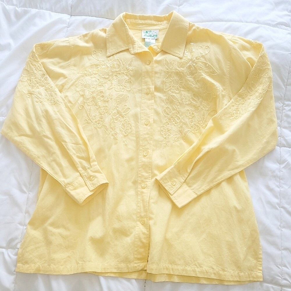 Vintage Quaker Factory Beaded Sequin Floral Button-Up Top Sz 1X NWOT Gift