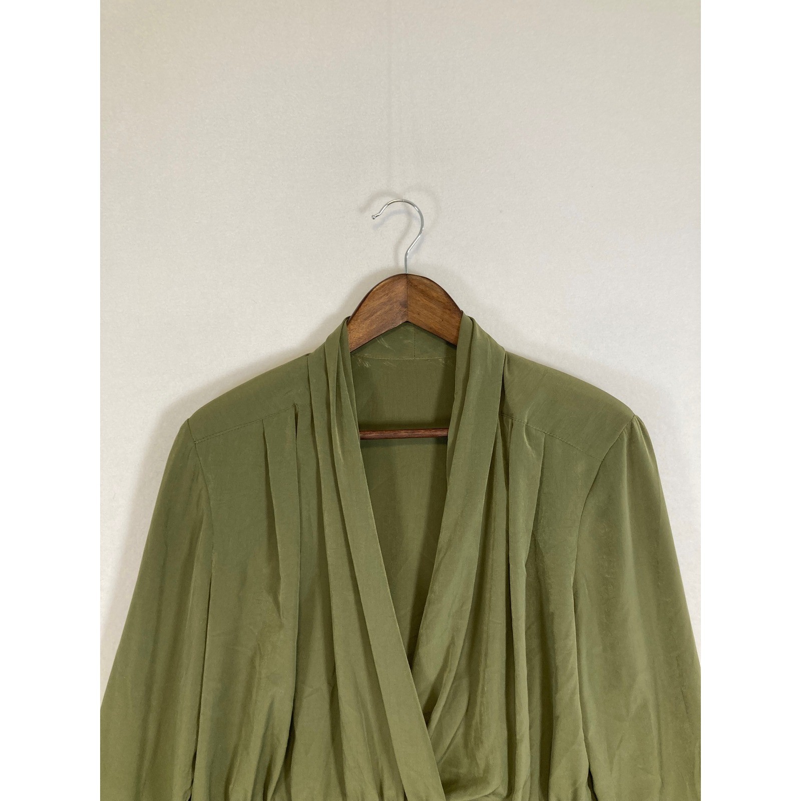 Howard Wolf Blouse Womens 12 Olive Green Vintage Wrap V-Neck Long Sleeve USA