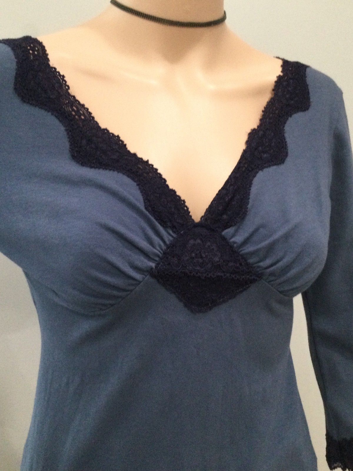 NWT Anthropologie Ann Ferriday Dusty Blue Lace Trim Romantic Top M Bella Swan