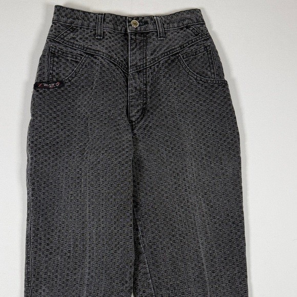 Blaze Riding Gear Vintage High Waist Textured Checkerboard Jeans Black 24×32.5