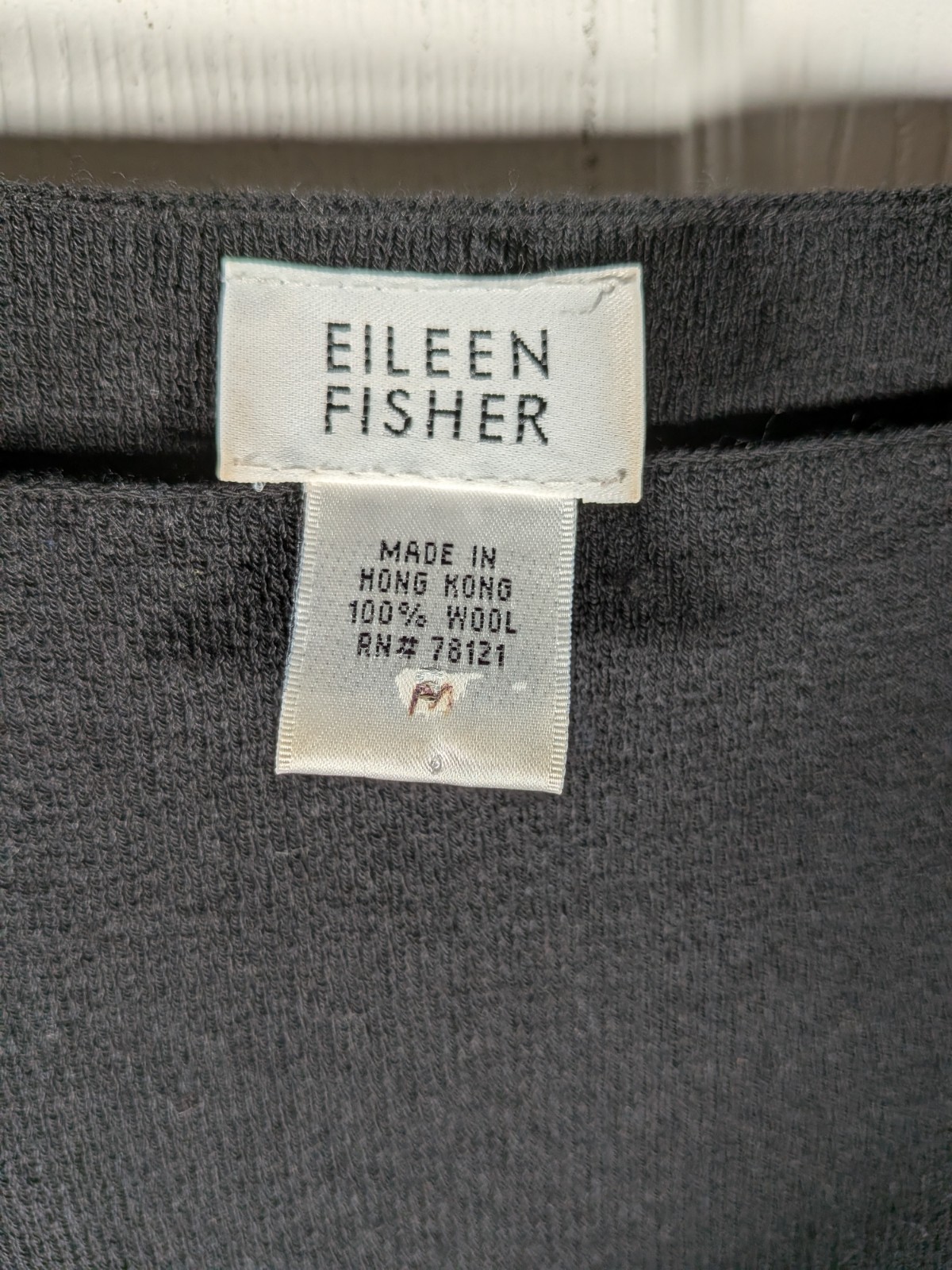 Vintage Eileen Fisher Medium Tank Top Cami 100% Wool Loose Knit Black Hong Kong