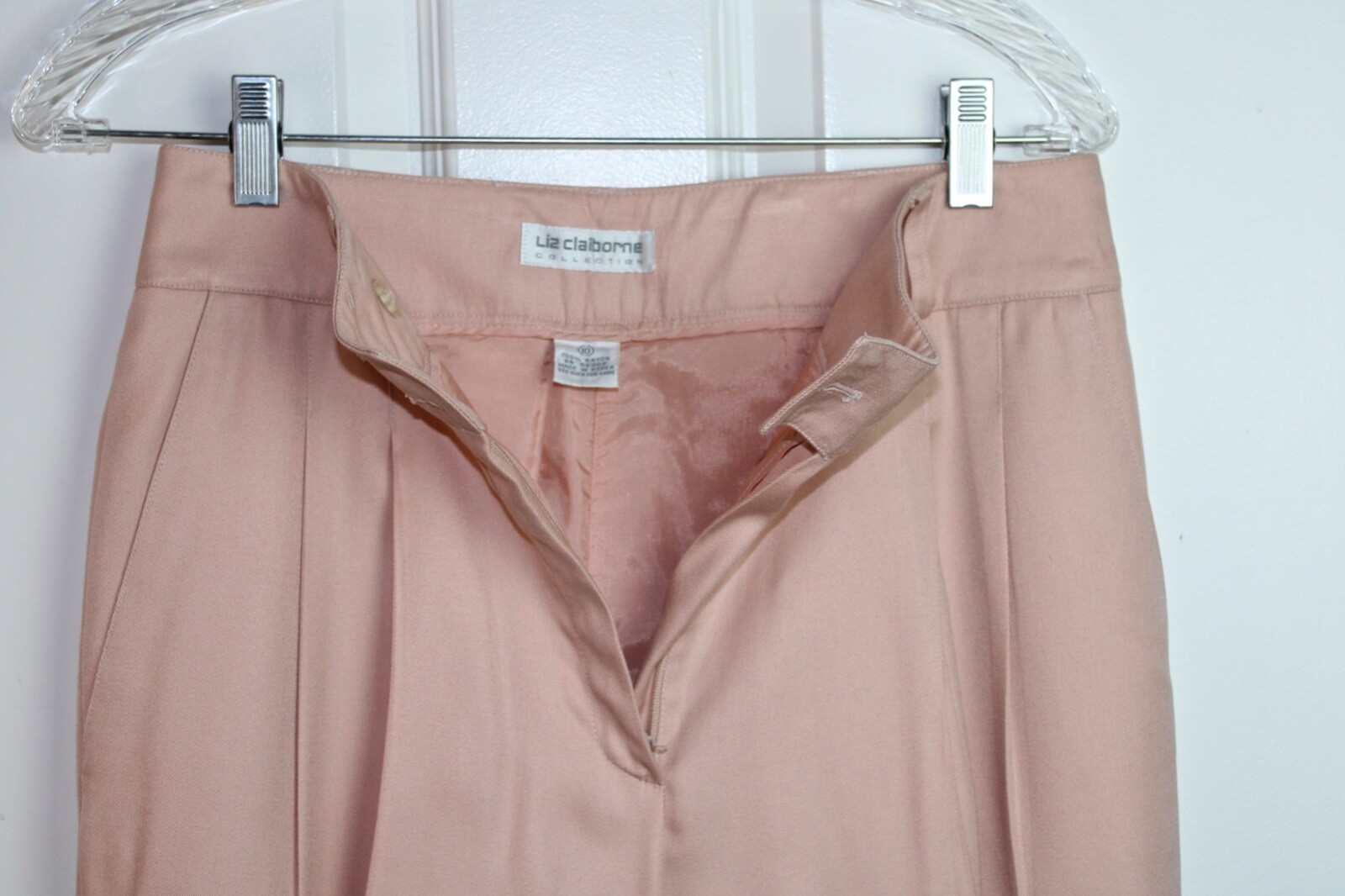 VTG 80s Liz Claiborne Collection Pink Twill Suit Set Jacket Pant Leather Belt 6