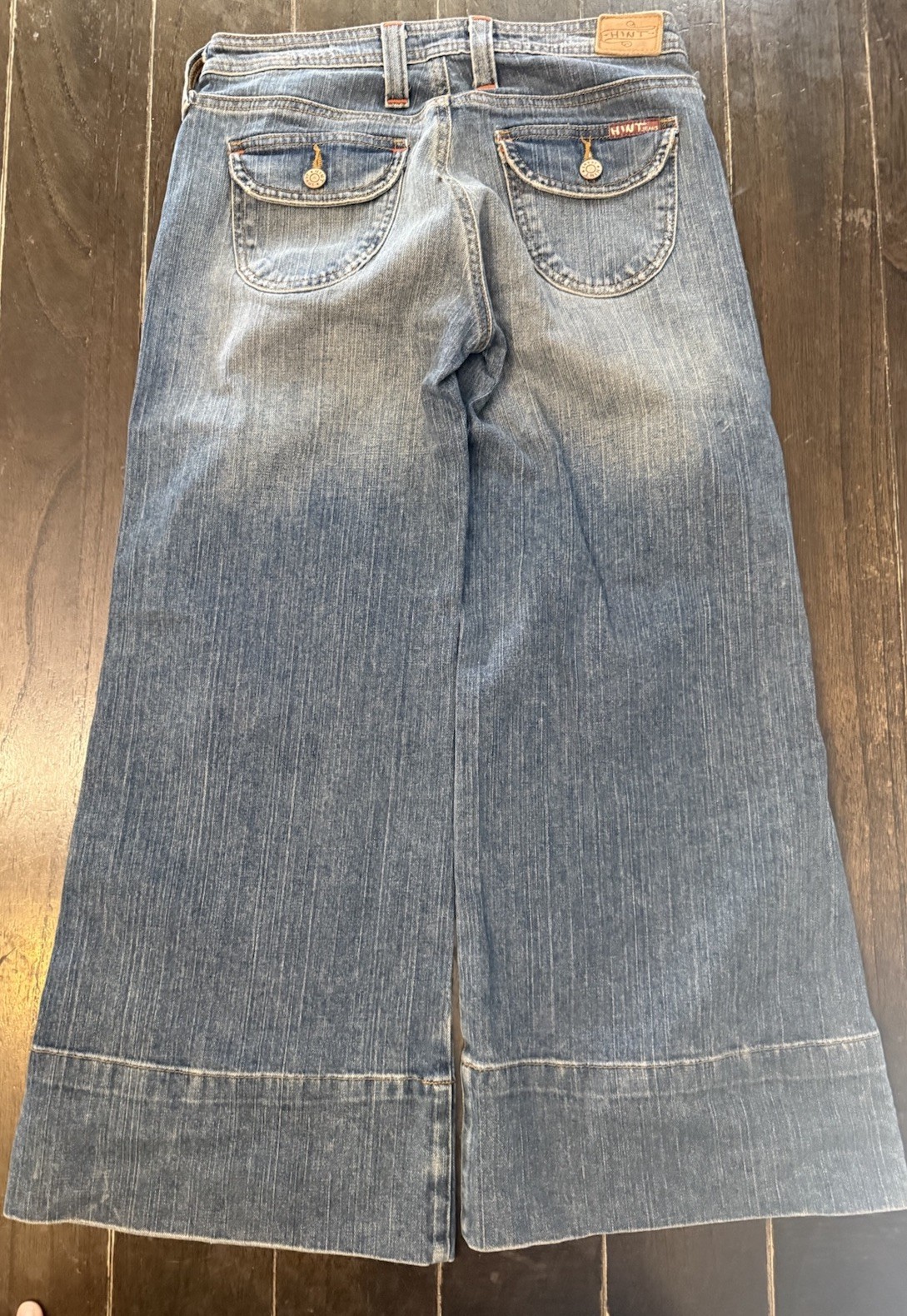 Vtg HiNT Jeans Wide Leg Skater 2000s Y2K Grunge Patch Pocket Denim