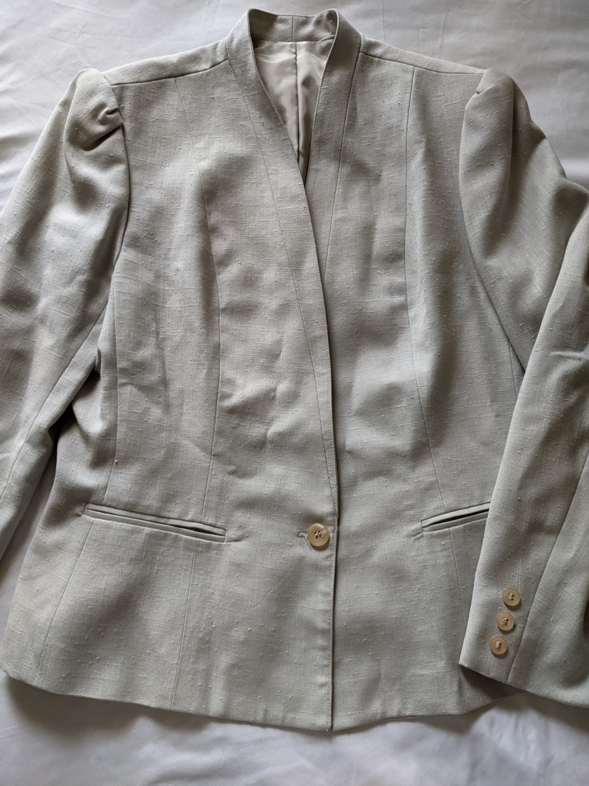 Vintage 80s Glorious Gals Gray Linen Look Blazer Skirt Suit 14 Career Office