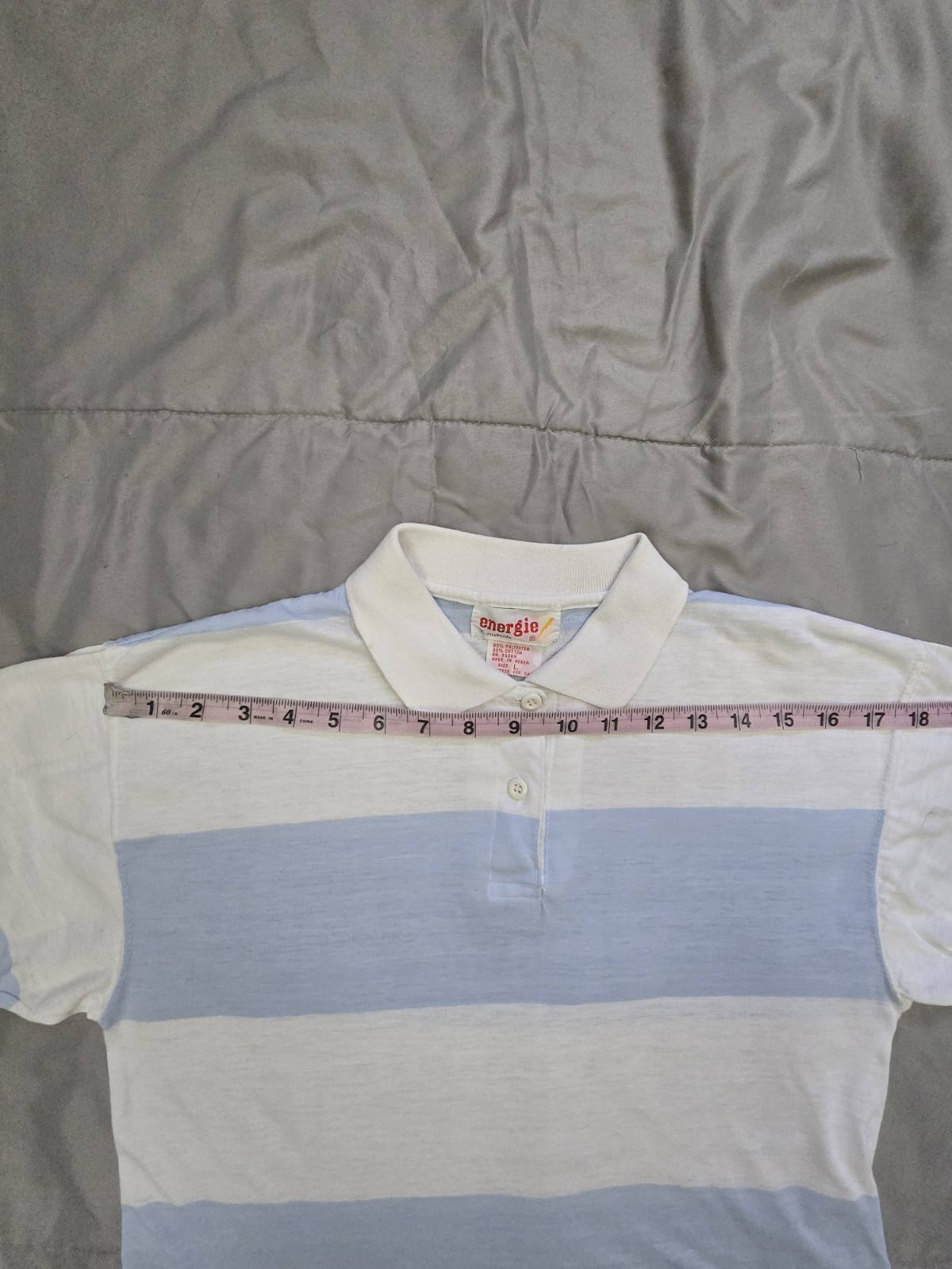 Vintage Energie Blue White Striped Polo Top High Low Hem Size L 80s Preppy