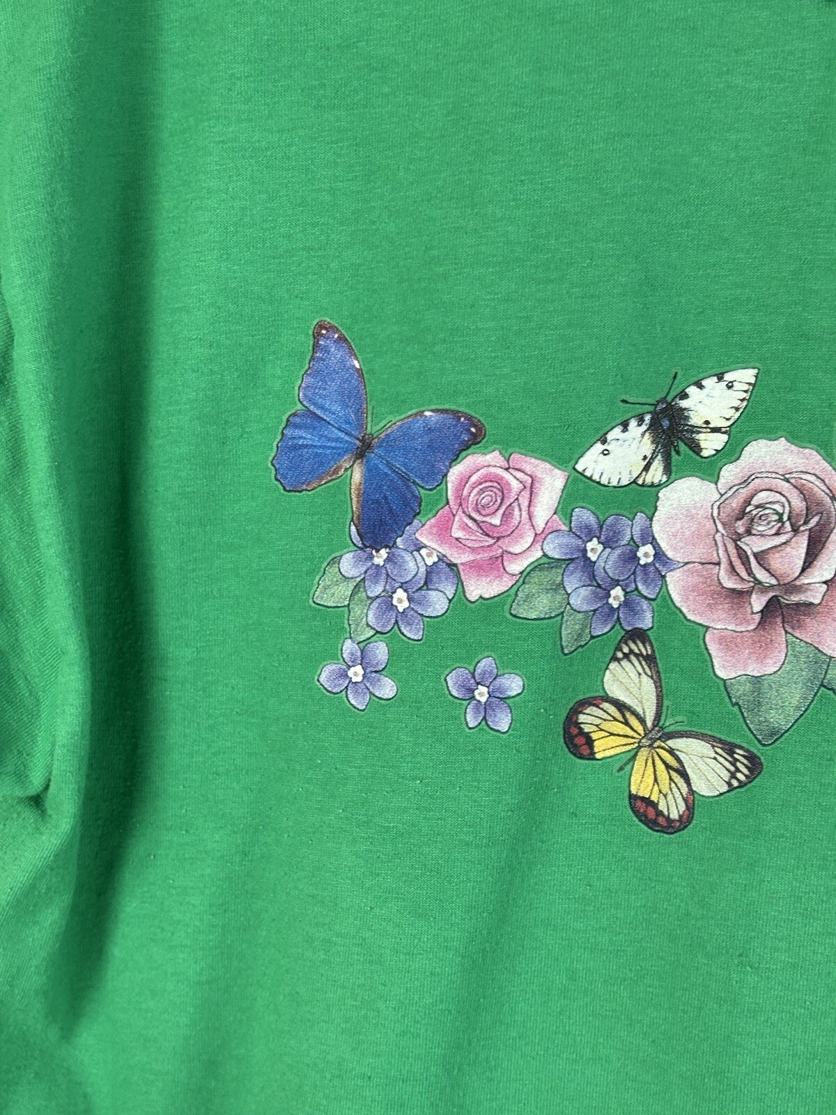vintage t shirt 90s russell Butterfly Floral Medium Nature green