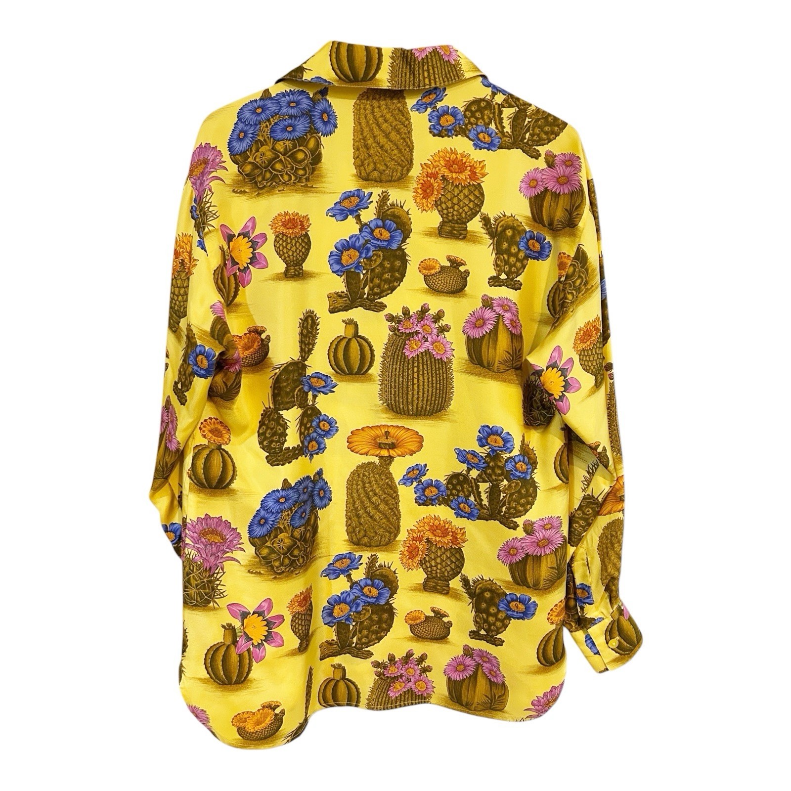 Carlisle VTG Women’s Button Down Silk Shirt All Over Cactus Print Sz 8 Rare!