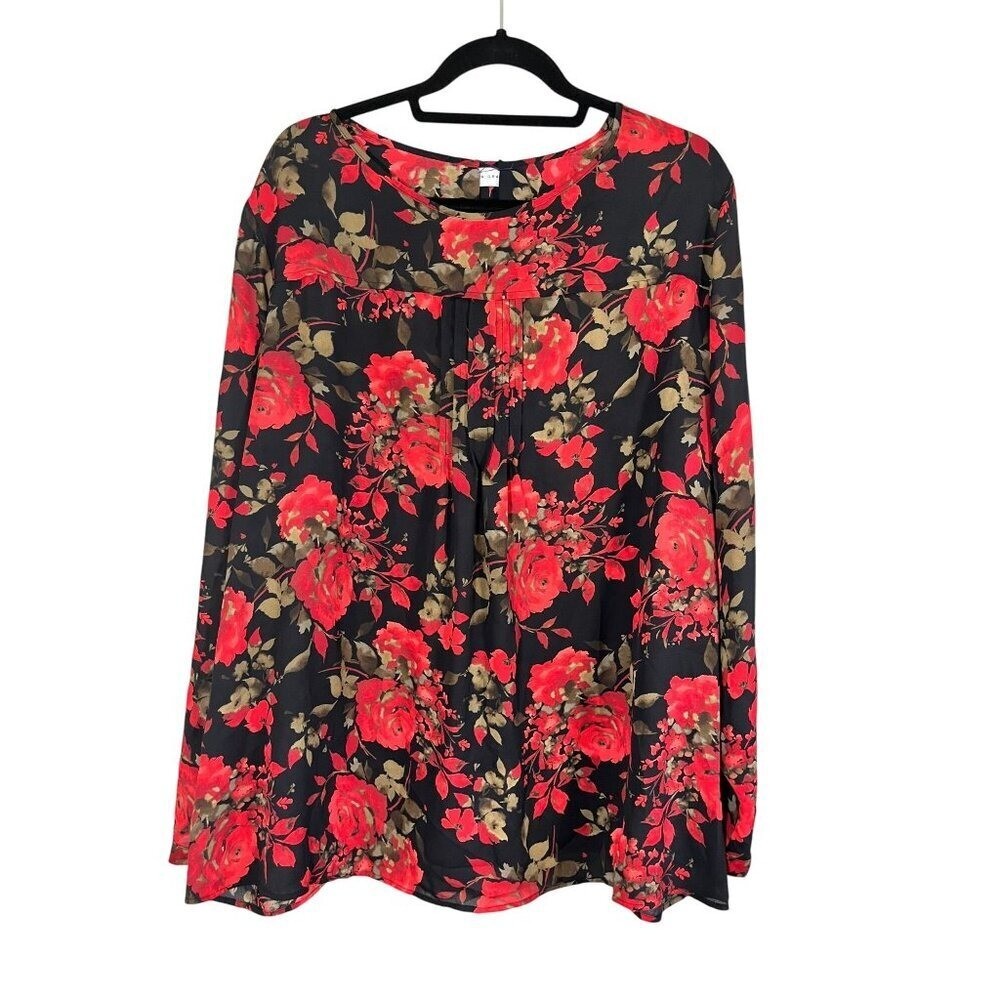 Retro Floral Romantic Top 28W Black Roses Festive Classic Chic Preppy Western