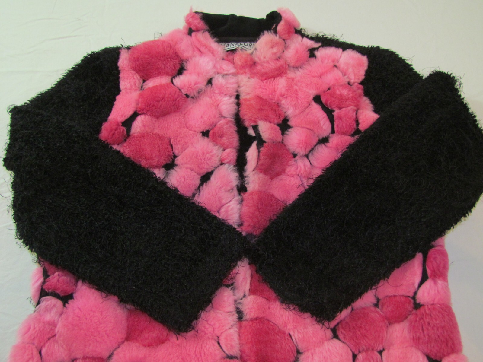 Vintage Hanalori Size Small Faux Fur Jacket Light Weight USA Made Black/Pink