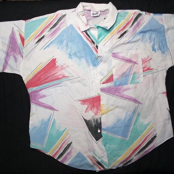 Vintage Touche L.A. Abstract Geometric Strokes Button Shirt Blouse