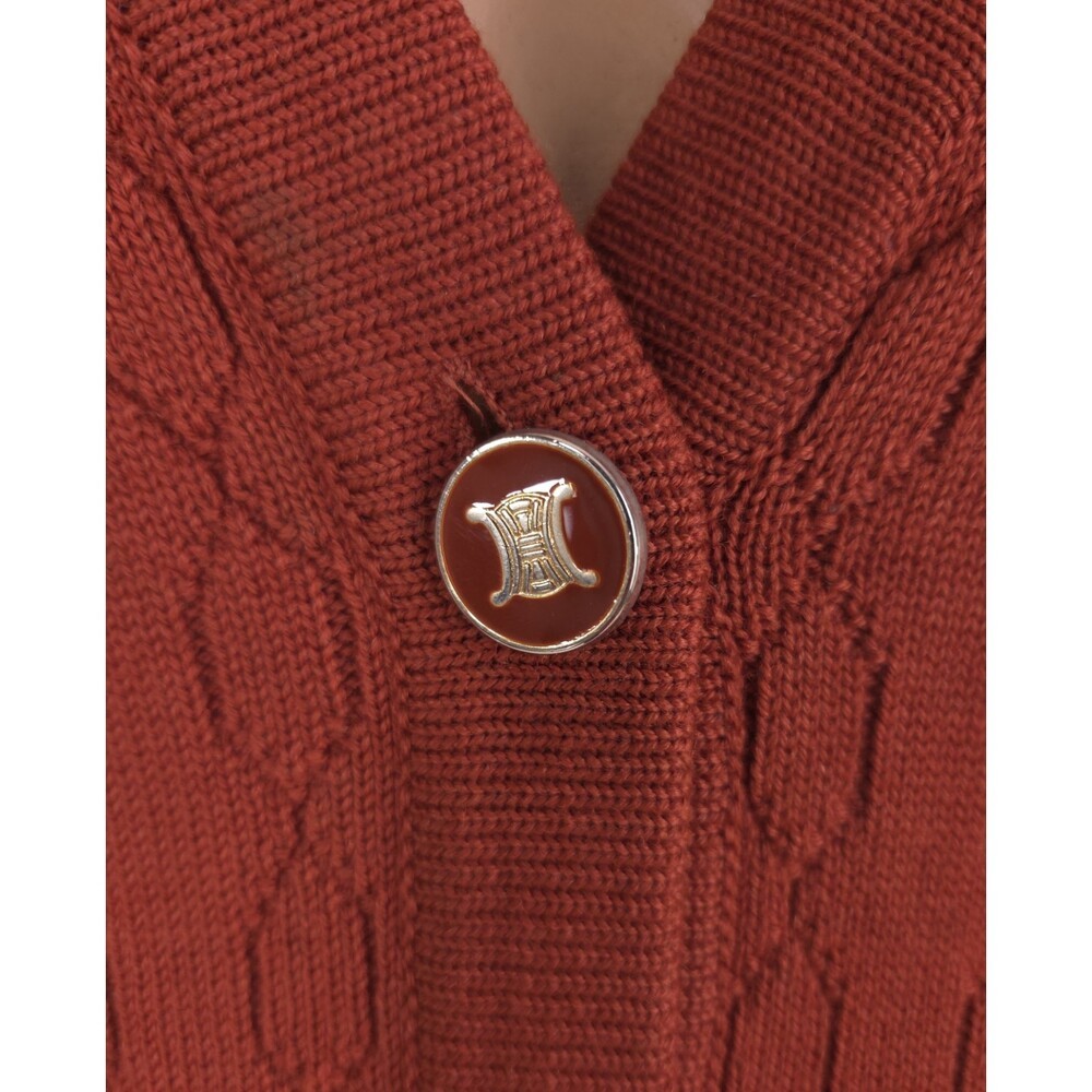 Vintage 80s 90s Celine Paris Sweater Vest Size 42 M Orange Logo Chainlink Knit
