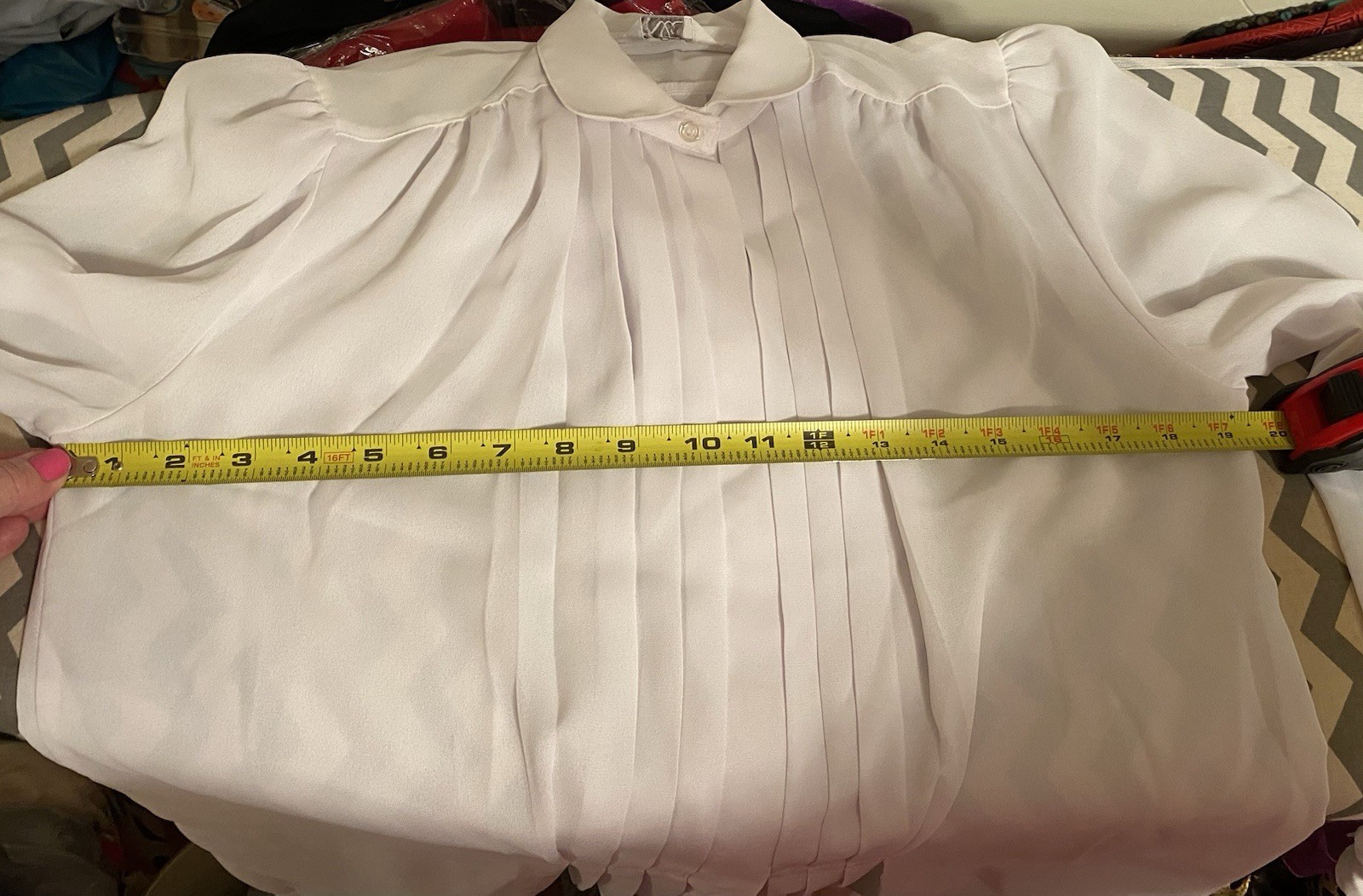 Klé VTG 80/90s Wom Estim. XS/S Beige Poly Chiffon Blouse Ruching/pintucks/pleats