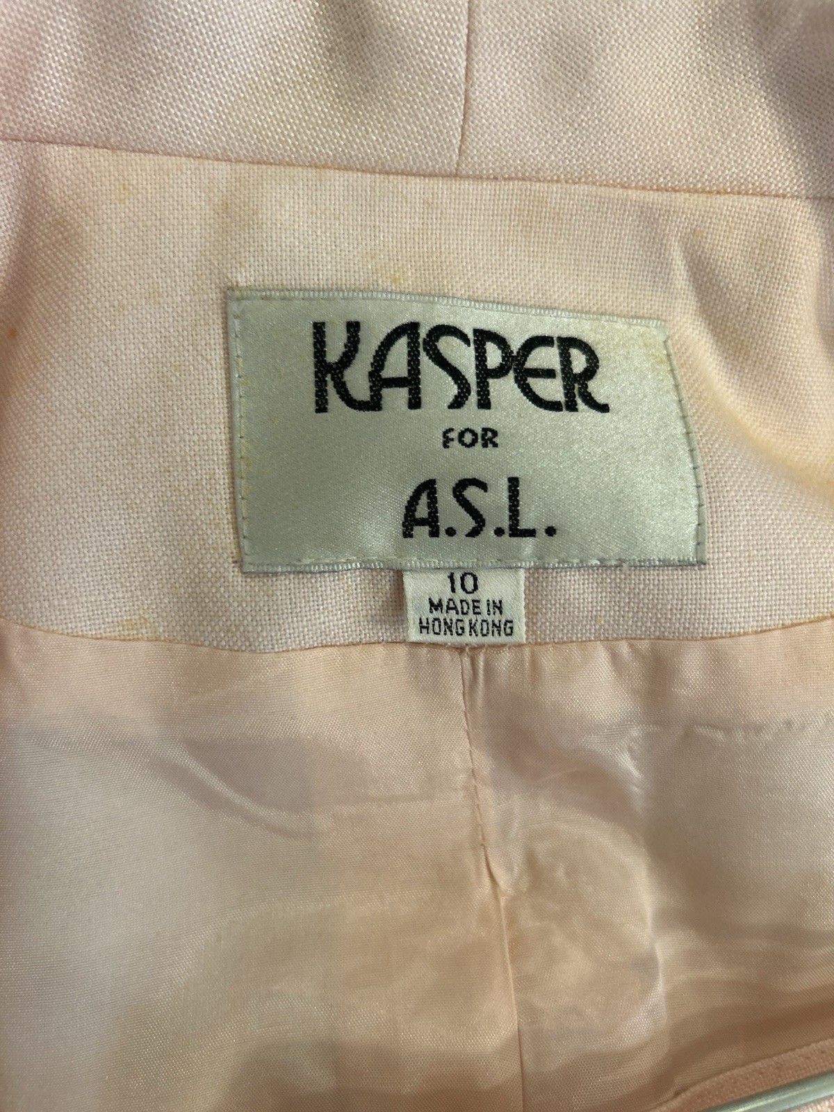 Kasper For ASL Skirt Suit Sz 10 Pink Lined Die Cut Lapel Short Sleeve Vtg Jacket