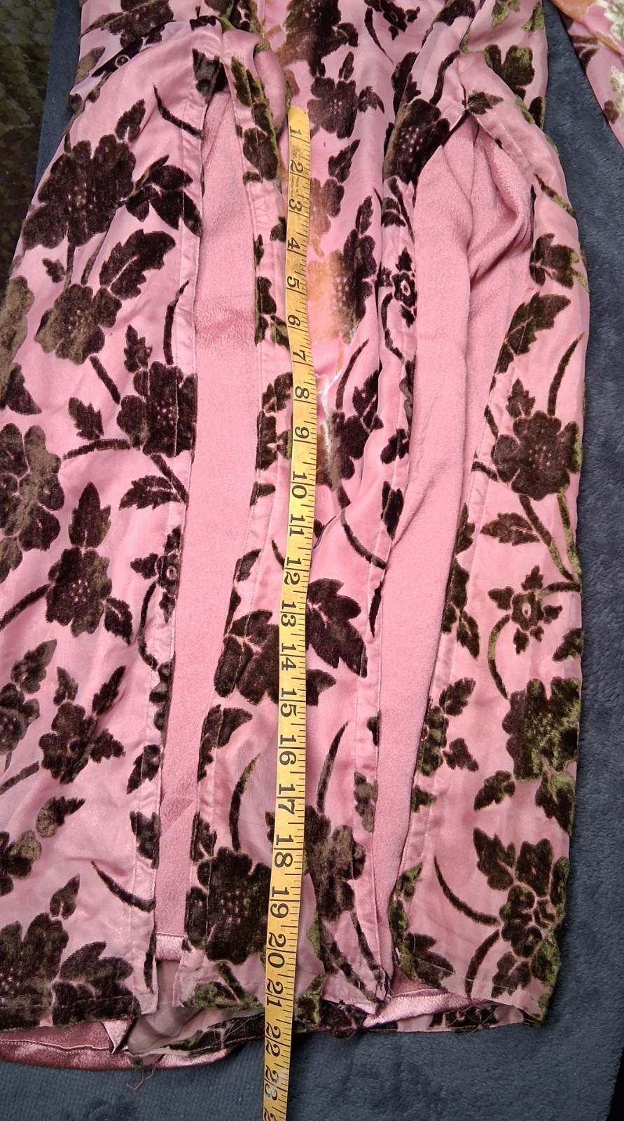 Vintage 1970s Pink And Velvet Green Dress